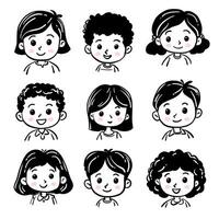 Cartoon children avatars set. Cute faces of boys and girls vector