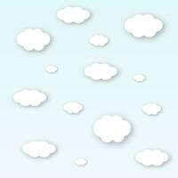 White abstract paper clouds at blue background vector illustration