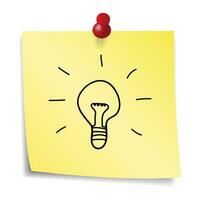 draw bulb on yellow paper note. idea concept. vector illustration on white background