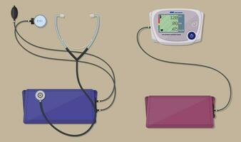 modern digital and classic blood pressure measuring monometer. vector illustration in flat style