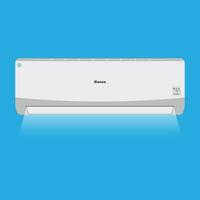 Air conditioner system. internal unit produces cool. vector illustration in flat style on blue background