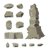 Set of rock stone. Stones and rocks in variuos sizes. Set of different boulders. Vector illustration in flat style