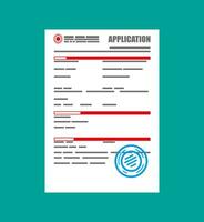 Application form paper blank with seal. Vector illustration in flat style