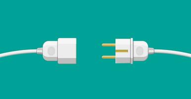 Wire plug and socket. Concept of connection, disconnection, electricity. Vector illustration in flat style