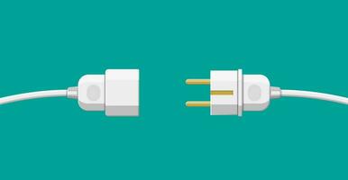 Wire plug and socket. Concept of connection, disconnection, electricity. Vector illustration in flat style