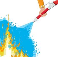 Water hose in hand to extinguish the fire. Fire equipment. Vector illustration in flat style