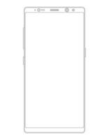 New generation smartphone with frameless edge display. Outline design. Phone electronic device with touchscreen. Vector illustration