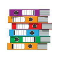 Files, ring binders, colorful office folders. Side view. Bureaucracy, paperwork and office. Vector illustration in flat style