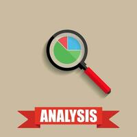 Business analysis. chart pie under the magnifying glass. vector illustration in flat style with shadow on brown background