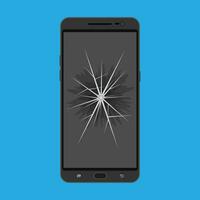 Black modern touch screen smartphone with broken screen. vector illustration in flat style on blue background