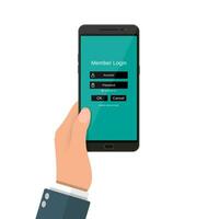 Sign in page in account managment on smartphone screen. secure log in,, web site, cloud drive. vector illustration in flat design