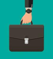 Businessman with wrist watch and suitcase in hand. Deadline and busy time. Control strategy and tasks, business projects planning time management. Vector illustration flat style