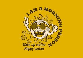 Morning person. Vintage character illustration of a sun wearing sunglasses vector