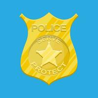 Police officer badge. Gold shiny emblem. Vector illustration in flat style