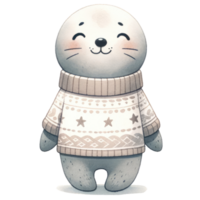 AI generated Harp seal dressed in a cozy, long-sleeved sweater decorated with stars png