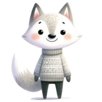 AI generated Arctic Fox dressed in a cozy, long-sleeved sweater decorated with stars png