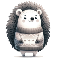 AI generated Hedgehog dressed in a cozy, long-sleeved sweater decorated with stars png