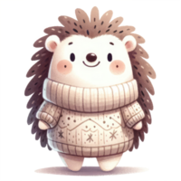 ai gerado ouriço vestido dentro uma aconchegante, manga longa suéter decorado com estrelas png