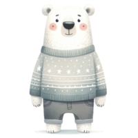 ai generado polar oso vestido en un acogedor, manga larga suéter decorado con estrellas png