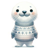 AI generated Harp seal dressed in a cozy, long-sleeved sweater decorated with stars png