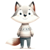 AI generated Arctic Fox dressed in a cozy, long-sleeved sweater decorated with stars png