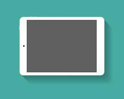 White tablet computer at green backgound with shadow. Vector illustration in flat design. Concept for web design, promotion templates, infographics. vector illustration