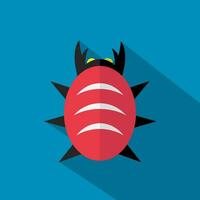 Red cartoon bug icon on blue background with long sjadow. vector illustration. template for mobile devices web design