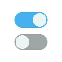 Toggle switch icon, blue in on position, grey in off, vector illustration in flat design. template for mobile applications, web design