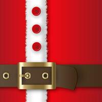 Red santa claus suit, leather belt with gold buckle, white fur with buttons, concept for greeting or postal card, vector illustration