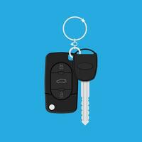 Car Key with alarm and chain. vector illustration in flat style on blue background