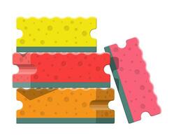 Washing sponge. Kitchenware scouring pads. Kitchen and bath cleaning tool accestories. Vector illustration in flat style