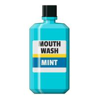 Mouthwash plastic bottle. Mint liquid for rinsing mouth. Oralcare equipment. Vector illustration in flat style