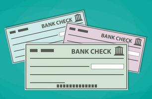 Empty blank bank checks isolated on green background. vector illustration in flat style