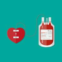 sangre bolso y corazón. sangre donación día concepto. humano dona sangre. vector ilustración en plano estilo.