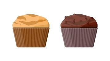 Muffin set. Chcolate and vanilla cupcake. Vector illustration in flat style.