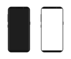 New generation smartphone with frameless edge display. White blank and original screen. Phone electronic device with touchscreen. Vector illustration in flat style