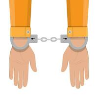 human hands in silver handcuffs. vector illustration in flat design on white background