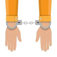 human hands in silver handcuffs. vector illustration in flat design on white background