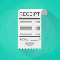 Receipt icon. Invoice icon. total bill icon with dollar symbol. vector illustration in flat design on green background with long shadow