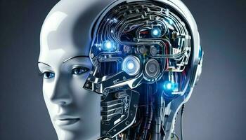 AI generated 3D mechanical brain robot computer memory photo