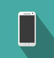 White touch phone at green backgound with long shadow. Vector illustration in flat design. Concept for web design, promotion templates, infographics. vector illustration