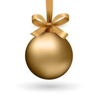 Gold Christmas ball with ribbon and a bow, isolated on white background. Vector illustration.