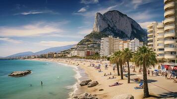 AI generated reality Photo of a beautiful view of the city of Gibraltar showing the front of the beach, on a very sunny day