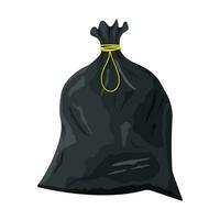 Plastic garbage bag with rope icon. Container for trash isolated on white. Garbage recycling and utilization equipment. Waste management. Vector illustration in flat style