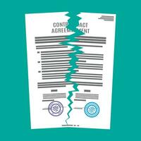 Torn in half contract document. Contract termination concept. Vector illustration in flat design