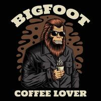 Bigfoot character coffee lover vector illustration