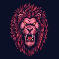 Lion pink head angry roaring vector illustration