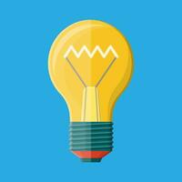 Light bulb isolated on blue. Concept of creative idea or inspiration. Glass bulb with spiral in flat style. Vector illustration