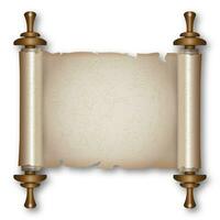 Ancient paper scroll with wooden handles and shadow. vector illustration isolated on white background