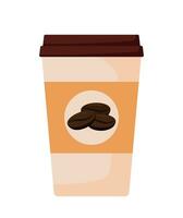 Hot Coffee Cup Icon with Coffee Bean for Drink and Beverage Vector Illustration